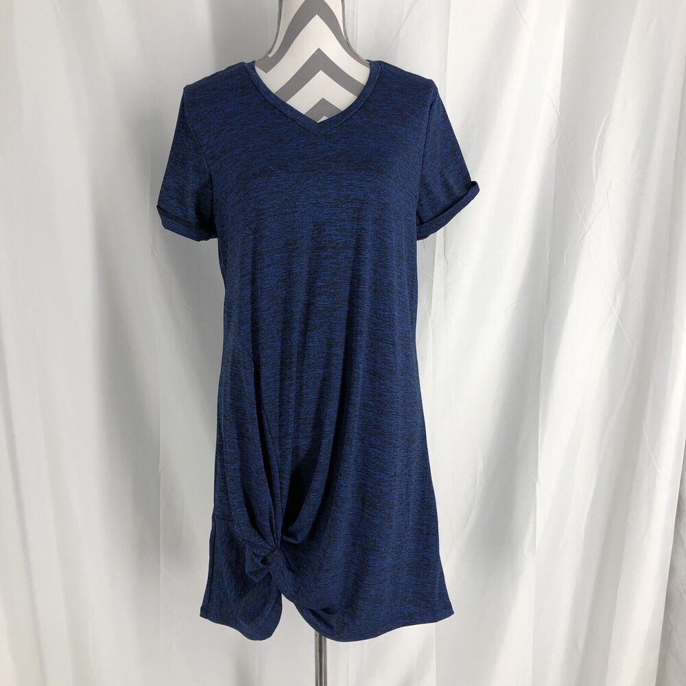 Lily Clothing T Shirt Dress W/ V Neck And Knot Hem In Blue Size Medium